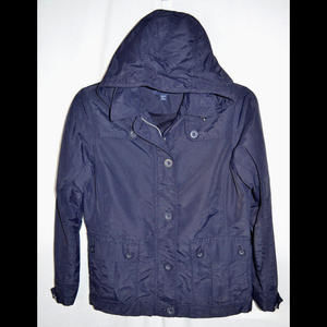 Lands' End Whirlwind Hooded Jacket Navy Zip/Button Storm Flap Front Women XS 2-4